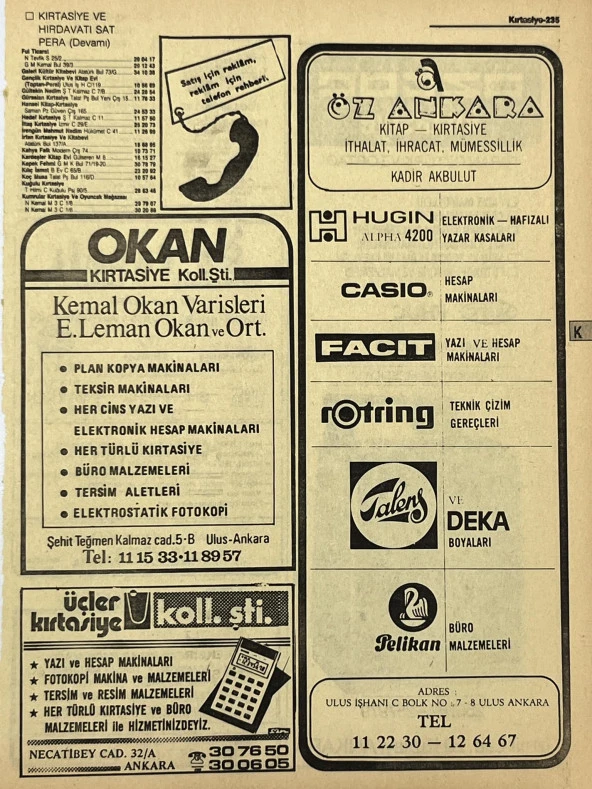 Ankara 1986 Meslek Reklam İlanı Efemera S235 ürün görseli