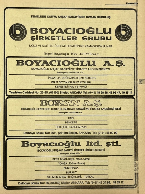 Ankara 1986 Meslek Reklam İlanı Efemera S229 ürün görseli