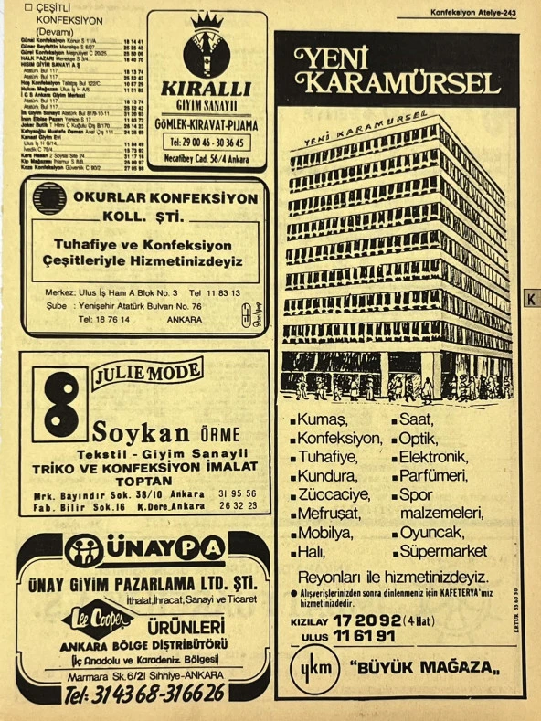 Ankara 1986 Meslek Reklam İlanı Efemera S243