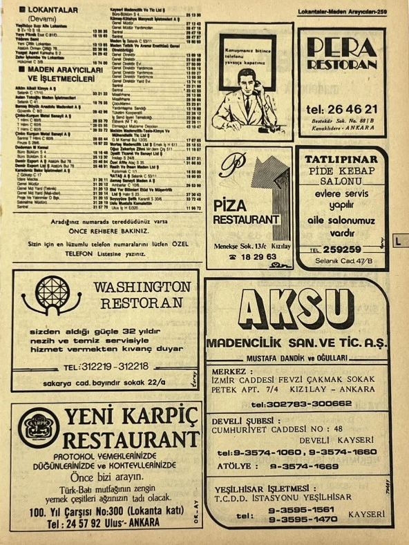 Ankara 1986 Meslek Reklam İlanı Efemera S259 ürün görseli 1