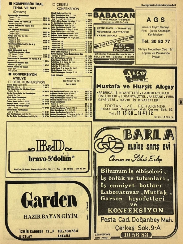 Ankara 1986 Meslek Reklam İlanı Efemera S241 ürün görseli 1