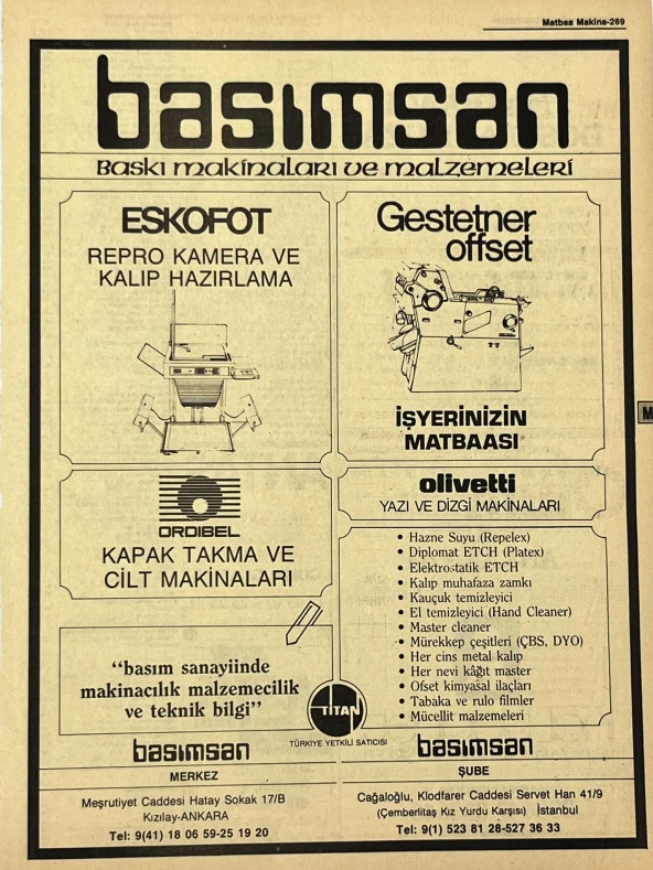 Ankara 1986 Meslek Reklam İlanı Efemera S269 ürün görseli 1