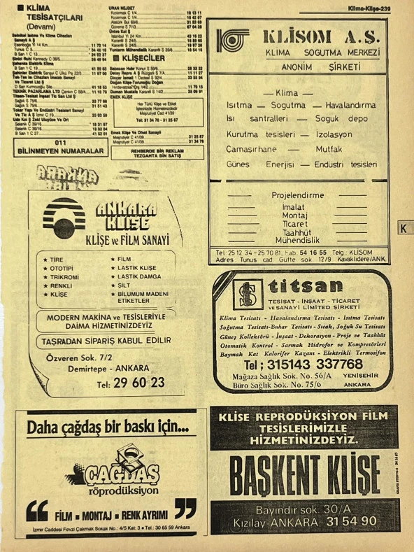 Ankara 1986 Meslek Reklam İlanı Efemera S239 ürün görseli
