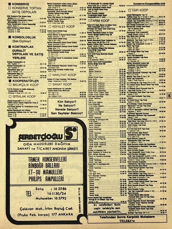 Ankara 1986 Meslek Reklam İlanı Efemera S245 ürün görseli 1