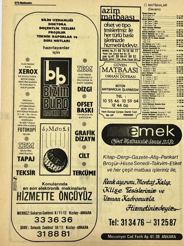 Ankara 1986 Meslek Reklam İlanı Efemera S271 - Resim 2