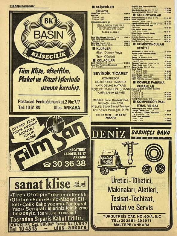 Ankara 1986 Meslek Reklam İlanı Efemera S239 - Resim 2