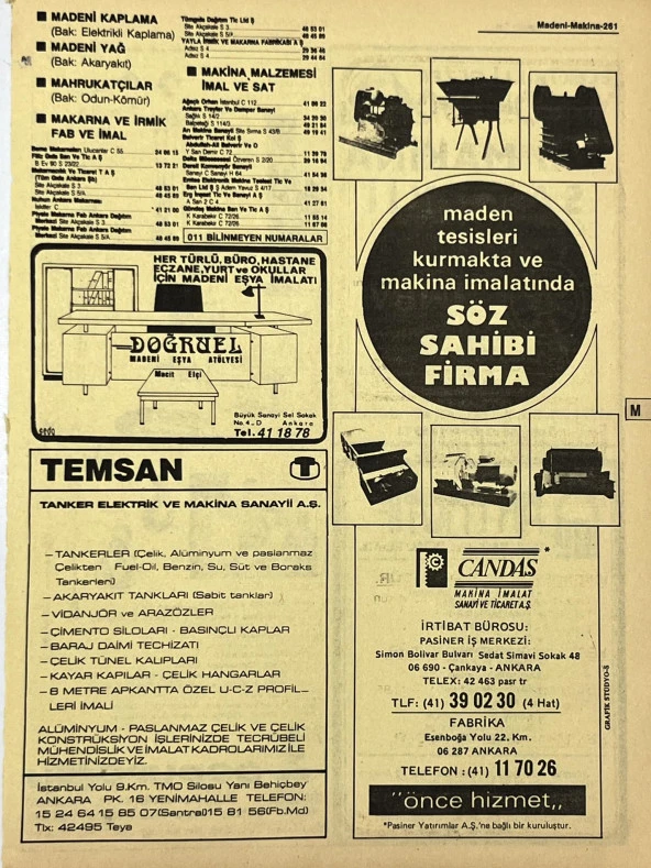 Ankara 1986 Meslek Reklam İlanı Efemera S261