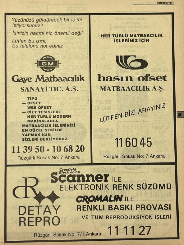Ankara 1986 Meslek Reklam İlanı Efemera S271 ürün görseli 1