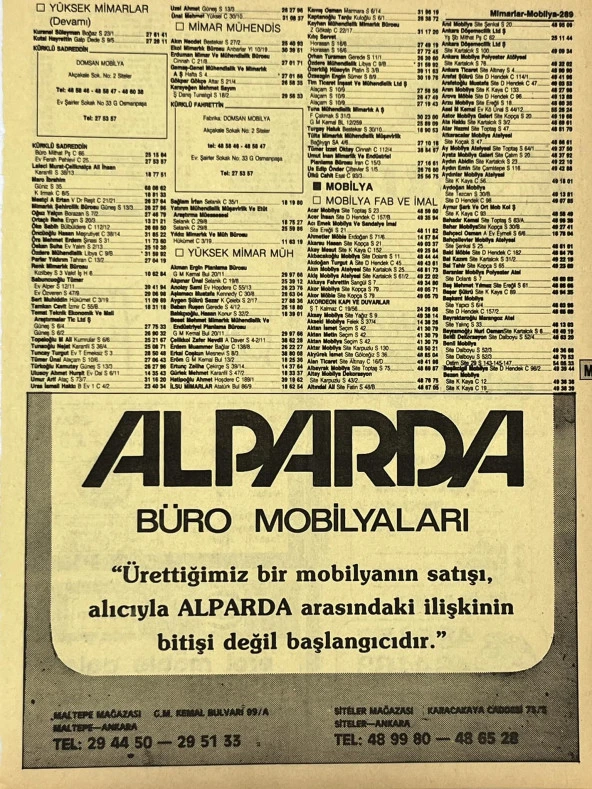 Ankara 1986 Meslek Reklam İlanı Efemera S289