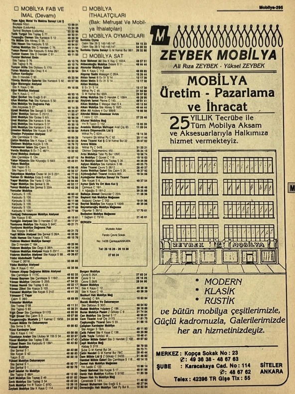 Ankara 1986 Meslek Reklam İlanı Efemera S295 ürün görseli 1