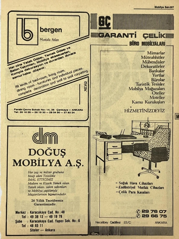 Ankara 1986 Meslek Reklam İlanı Efemera S297 ürün görseli 1