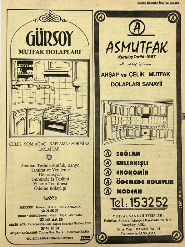 Ankara 1986 Meslek Reklam İlanı Efemera S303 ürün görseli 1