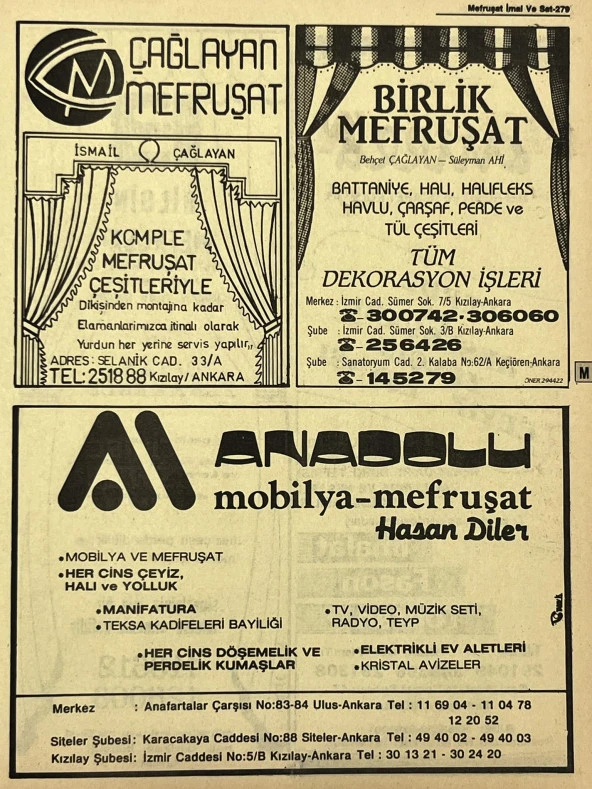 Ankara 1986 Meslek Reklam İlanı Efemera S279