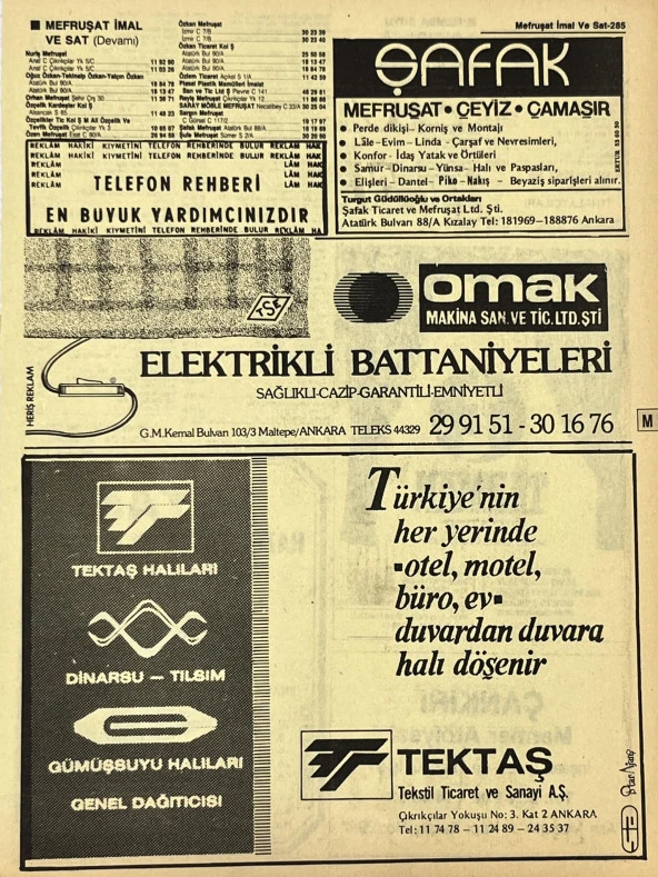 Ankara 1986 Meslek Reklam İlanı Efemera S285