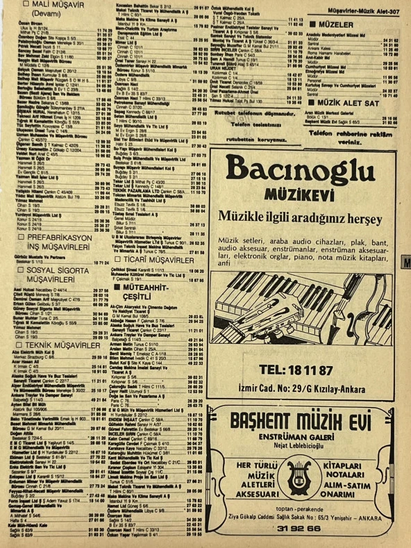 Ankara 1986 Meslek Reklam İlanı Efemera S307 ürün görseli 1