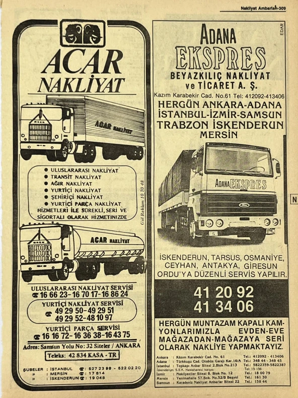 Ankara 1986 Meslek Reklam İlanı Efemera S309