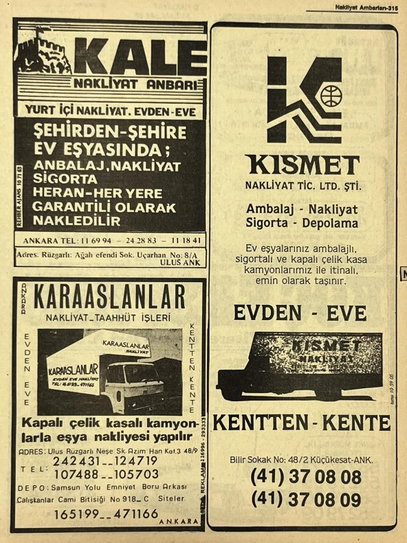 Ankara 1986 Meslek Reklam İlanı Efemera S315