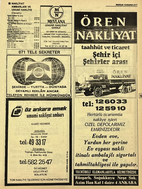 Ankara 1986 Meslek Reklam İlanı Efemera S317