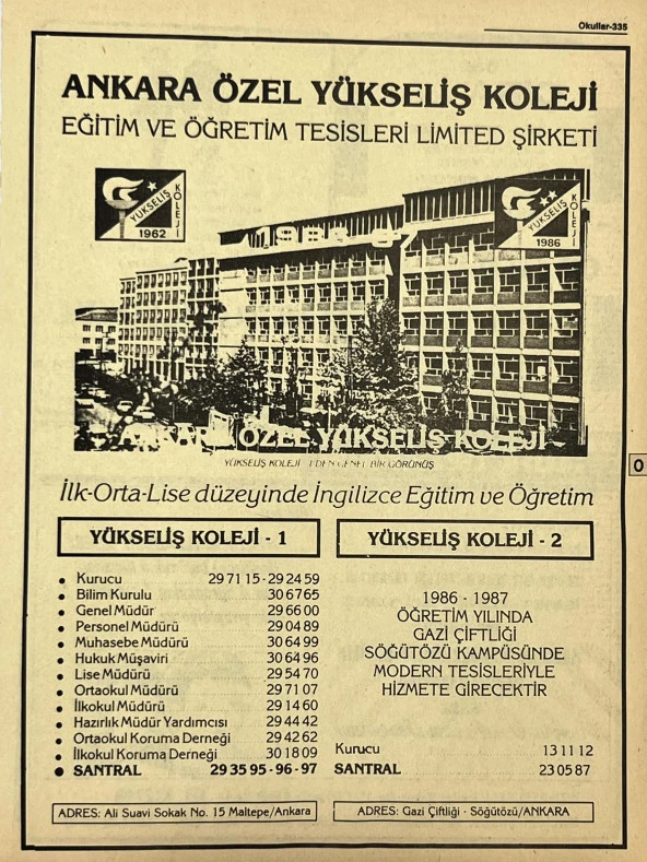 Ankara 1986 Meslek Reklam İlanı Efemera S335 ürün görseli 1