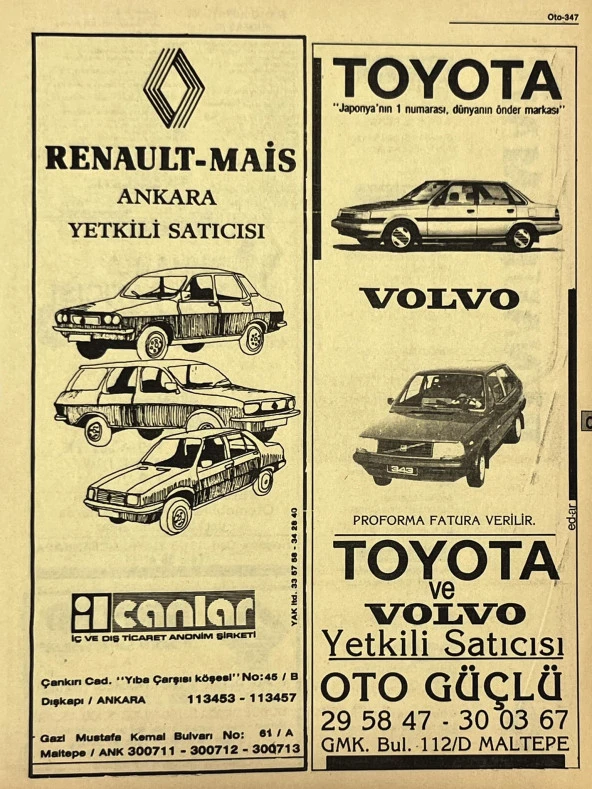 Ankara 1986 Meslek Reklam İlanı Efemera S347 ürün görseli