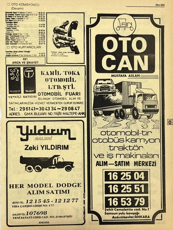 Ankara 1986 Meslek Reklam İlanı Efemera S353 ürün görseli 1