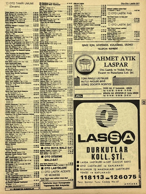 Ankara 1986 Meslek Reklam İlanı Efemera S357