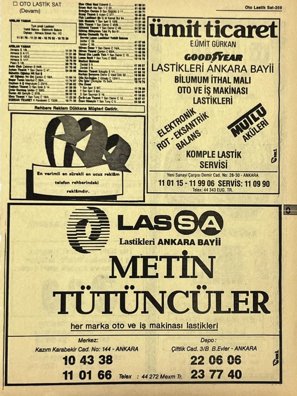 Ankara 1986 Meslek Reklam İlanı Efemera S359 ürün görseli 1