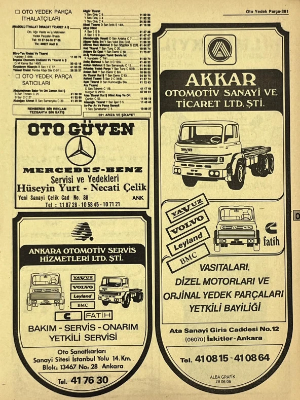 Ankara 1986 Meslek Reklam İlanı Efemera S361 ürün görseli 1