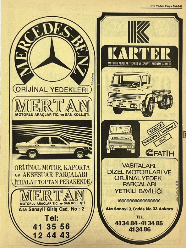 Ankara 1986 Meslek Reklam İlanı Efemera S365 ürün görseli