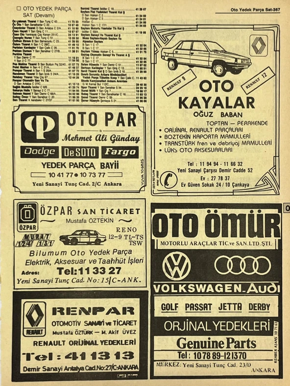 Ankara 1986 Meslek Reklam İlanı Efemera S367