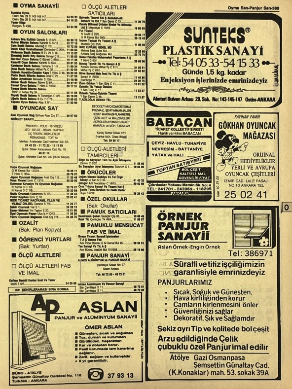 Ankara 1986 Meslek Reklam İlanı Efemera S369 ürün görseli 1