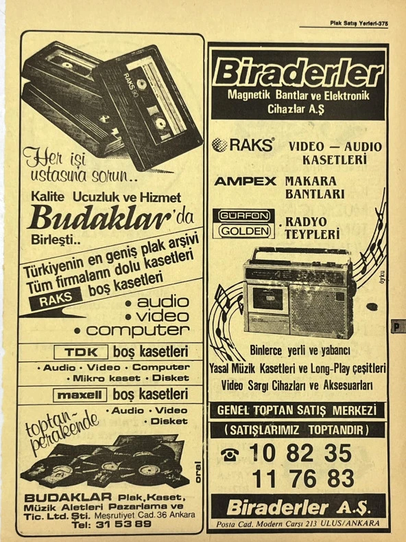 Ankara 1986 Meslek Reklam İlanı Efemera S375