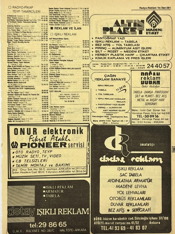 Ankara 1986 Meslek Reklam İlanı Efemera S381 ürün görseli 1