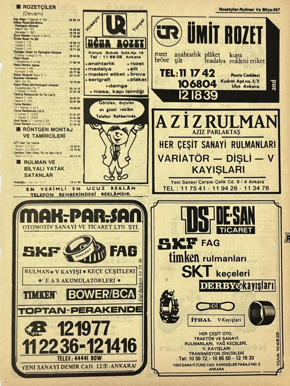 Ankara 1986 Meslek Reklam İlanı Efemera S387 ürün görseli 1