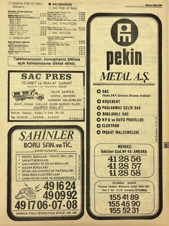 Ankara 1986 Meslek Reklam İlanı Efemera S389