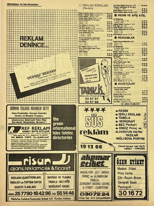 Ankara 1986 Meslek Reklam İlanı Efemera S385 - Resim 2