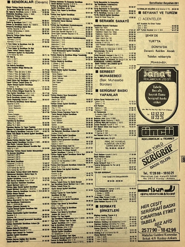 Ankara 1986 Meslek Reklam İlanı Efemera S391 ürün görseli 1
