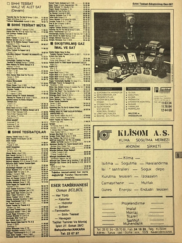 Ankara 1986 Meslek Reklam İlanı Efemera S397 ürün görseli