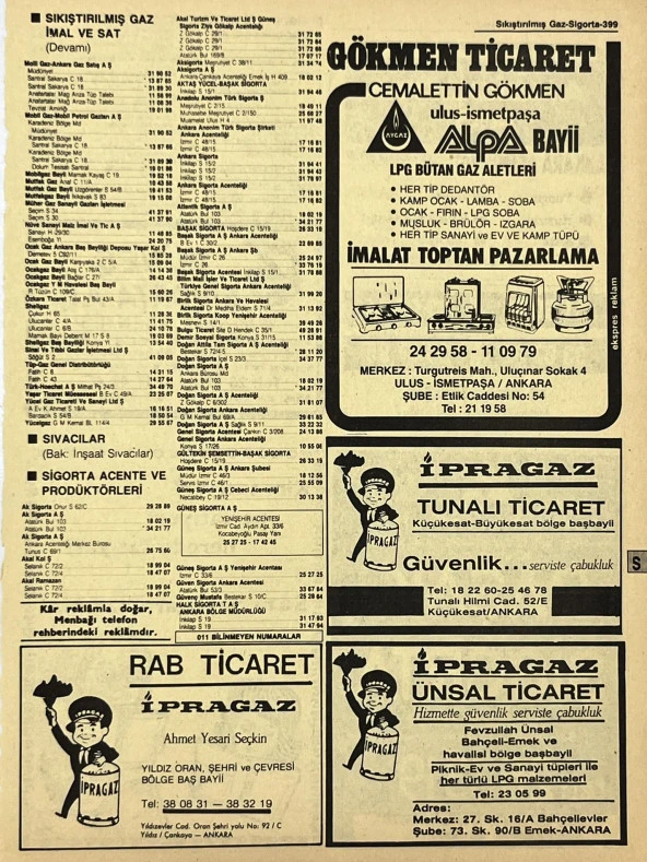 Ankara 1986 Meslek Reklam İlanı Efemera S399 ürün görseli 1
