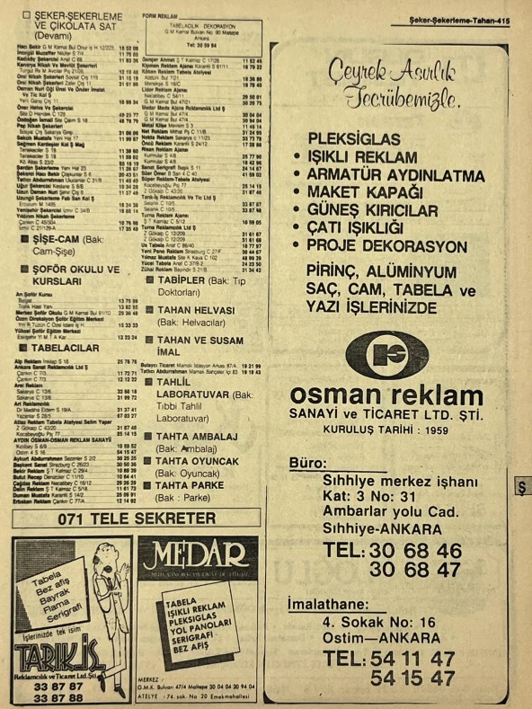Ankara 1986 Meslek Reklam İlanı Efemera S415 ürün görseli 1