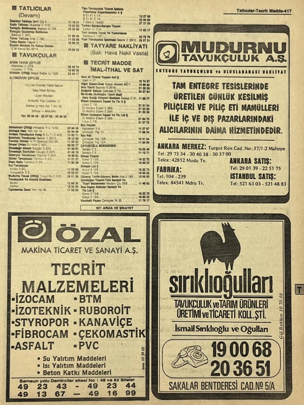 Ankara 1986 Meslek Reklam İlanı Efemera S417 ürün görseli