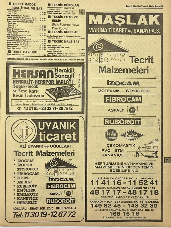 Ankara 1986 Meslek Reklam İlanı Efemera S419 ürün görseli