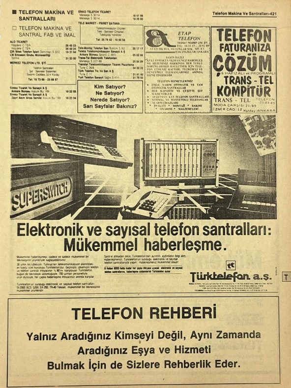 Ankara 1986 Meslek Reklam İlanı Efemera S421