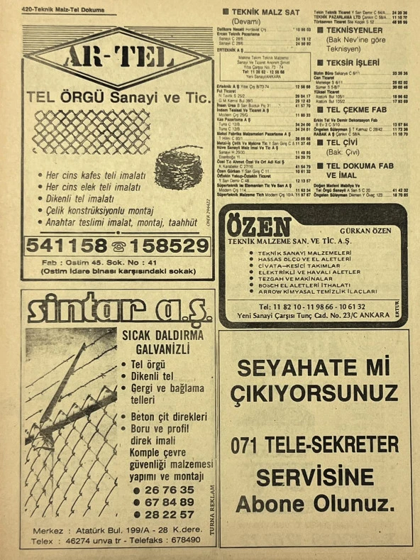 Ankara 1986 Meslek Reklam İlanı Efemera S419 - Resim 2