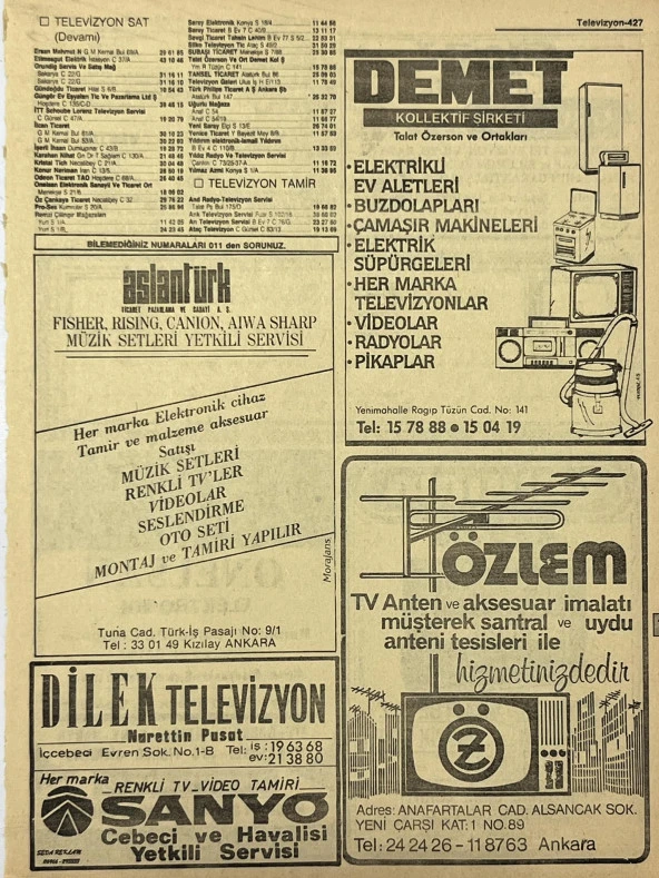 Ankara 1986 Meslek Reklam İlanı Efemera S427 ürün görseli 1