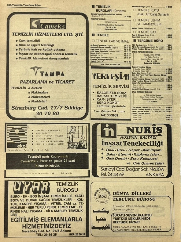 Ankara 1986 Meslek Reklam İlanı Efemera S429 - Resim 2
