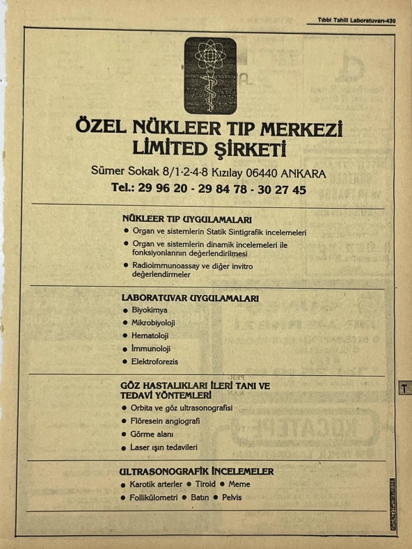 Ankara 1986 Meslek Reklam İlanı Efemera S439 ürün görseli