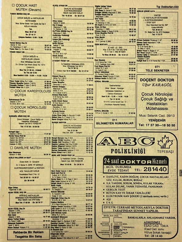 Ankara 1986 Meslek Reklam İlanı Efemera S443 ürün görseli 1