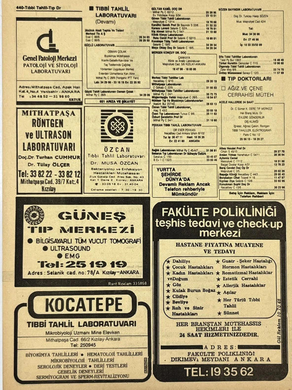 Ankara 1986 Meslek Reklam İlanı Efemera S439 - Resim 2
