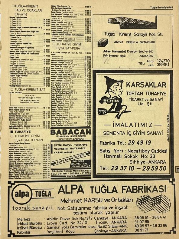 Ankara 1986 Meslek Reklam İlanı Efemera S463 ürün görseli